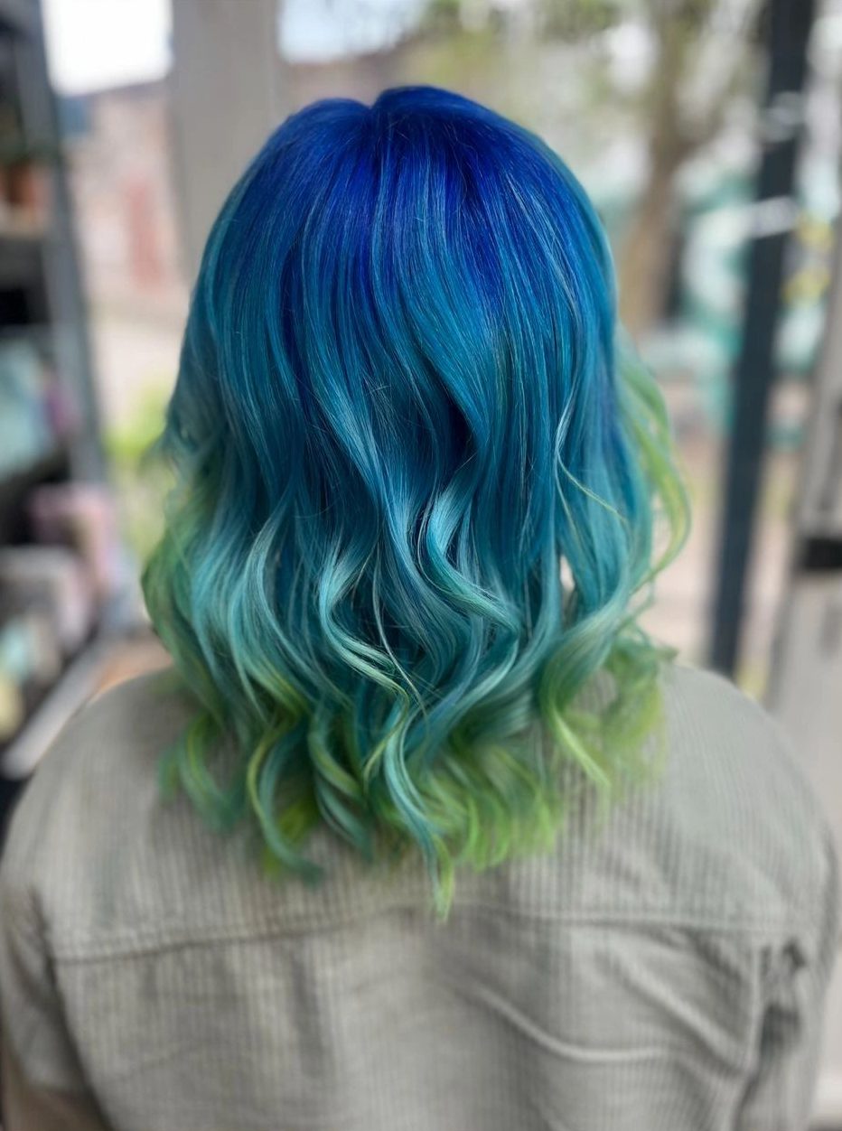 Blue roots melting into teal and green ends